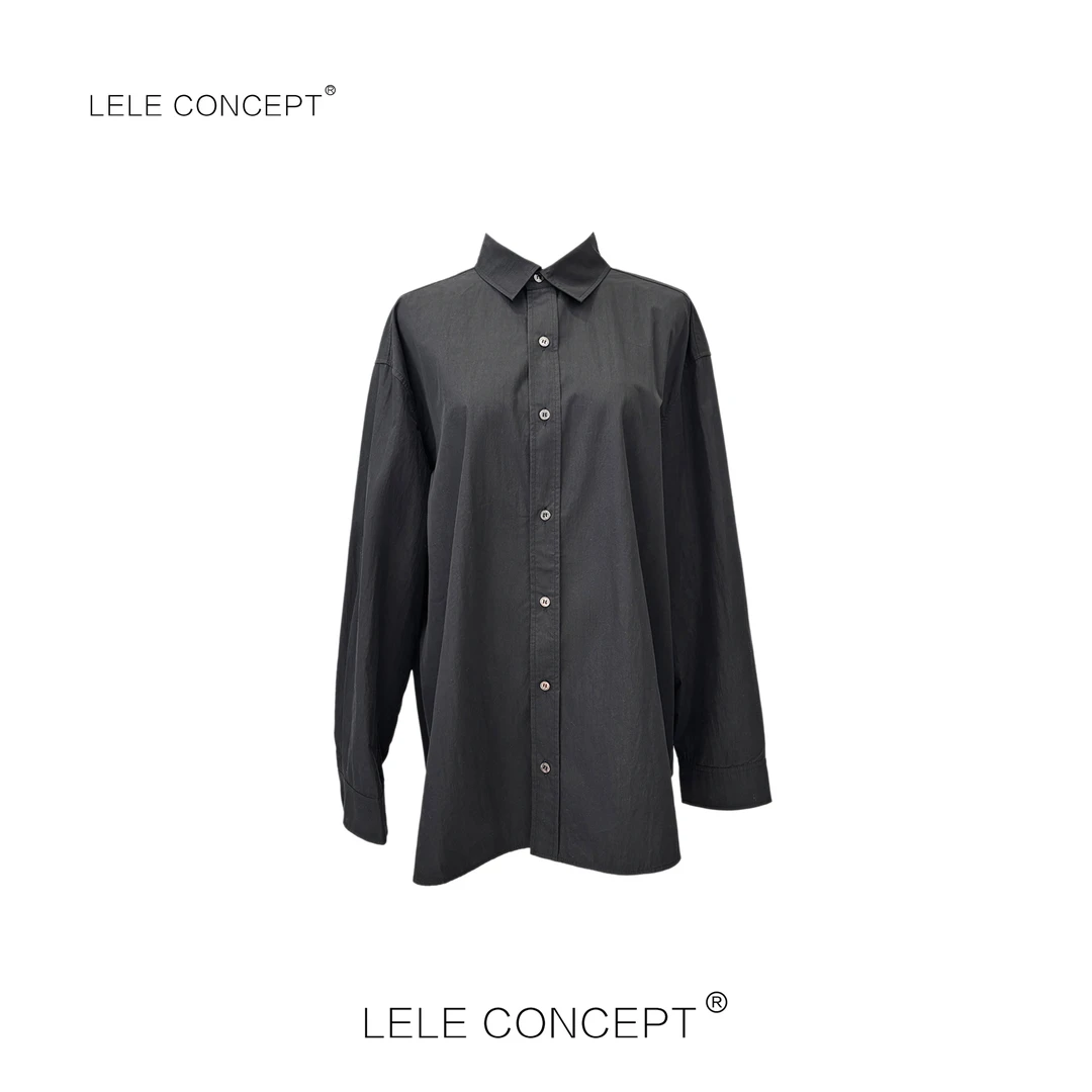 LELE CONCEPT丨【如一】时尚百搭休闲风单色净版黑衬衫S0853