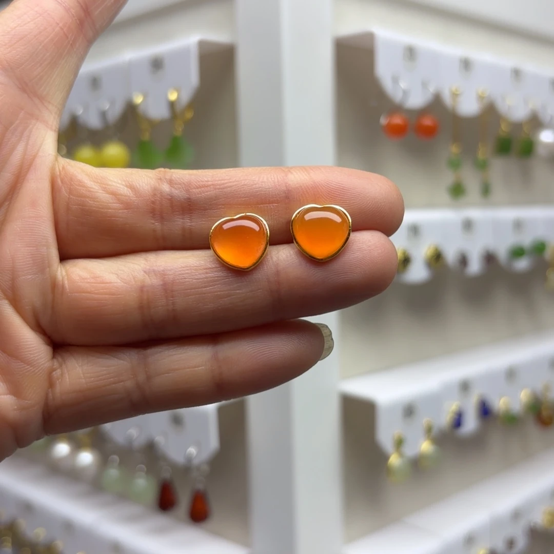 南红玛瑙银S925镶嵌耳饰