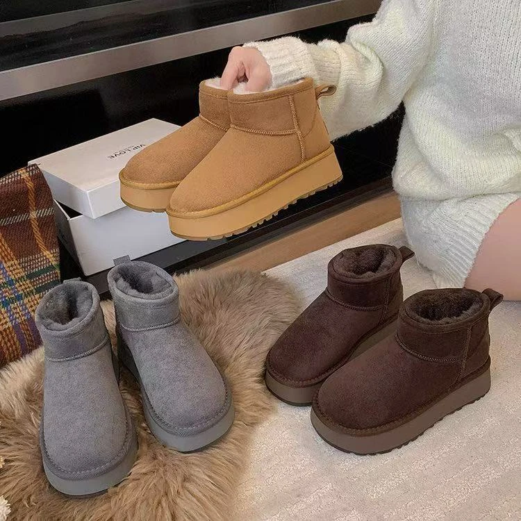 Q.MI5CM跟高2025冬季加绒加厚时尚经典百搭雪地女士加绒平底棉鞋