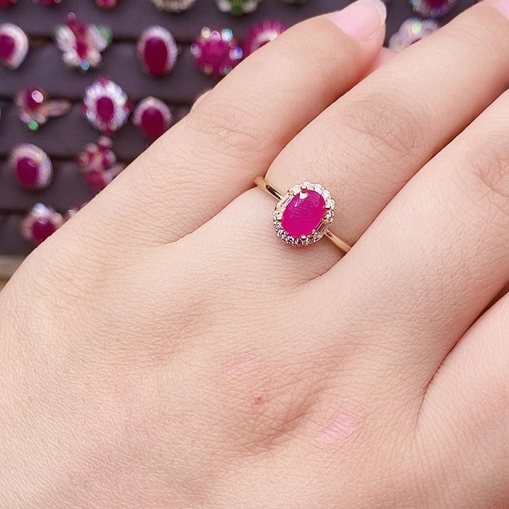 戒指银S925镶嵌红宝石