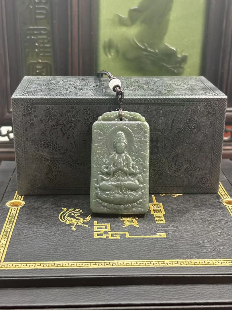 天然和田玉观音无事牌