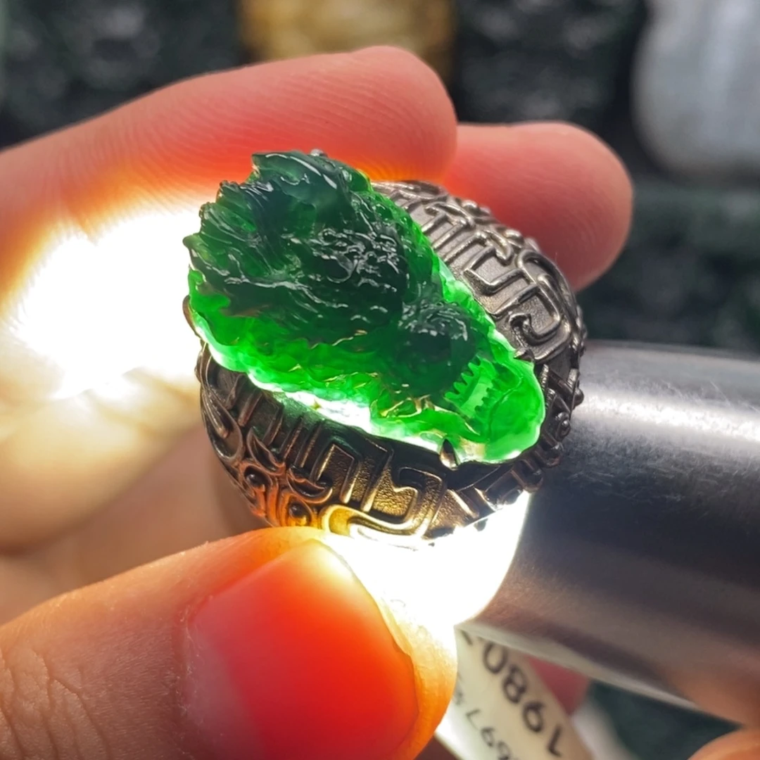 定制翡翠未镶嵌天然翡翠A货龙头戒指