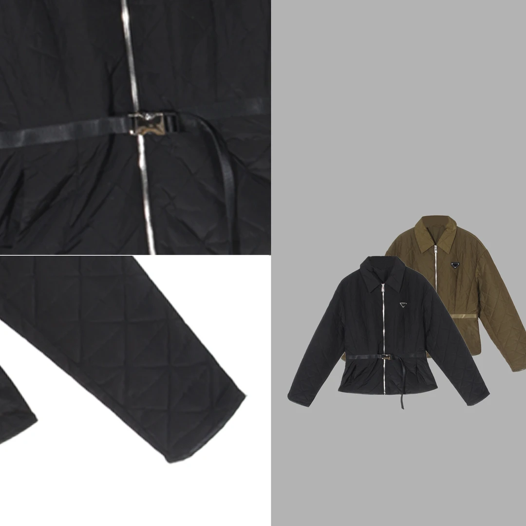 凯特丝蓓1325#秋冬新款腰带翻领菱形格百搭棉服外套