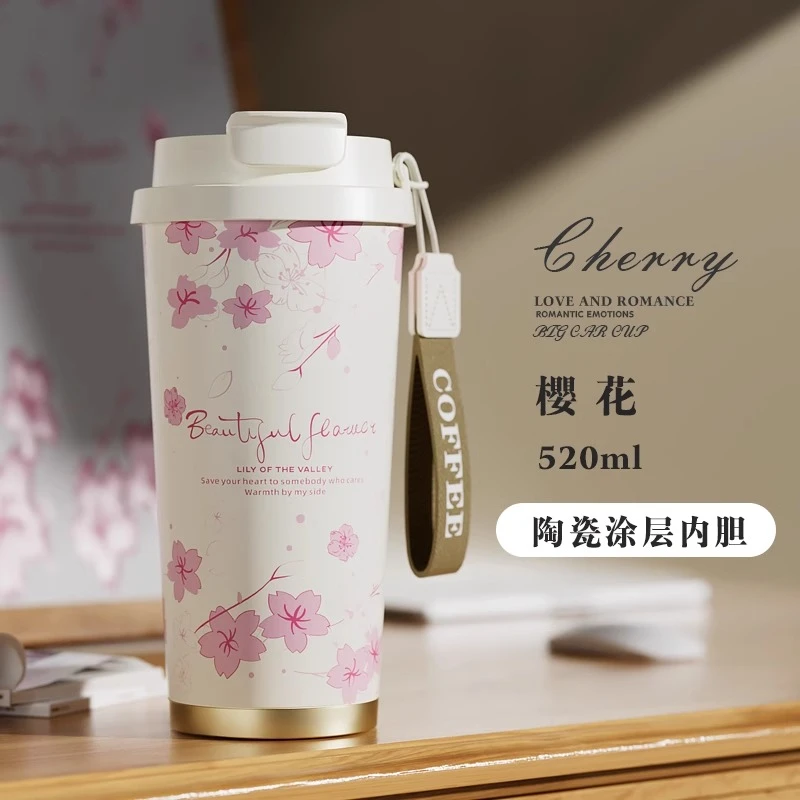 保温杯女生高颜值便携咖啡杯吸管新款陶瓷内胆随行办公室泡茶水杯