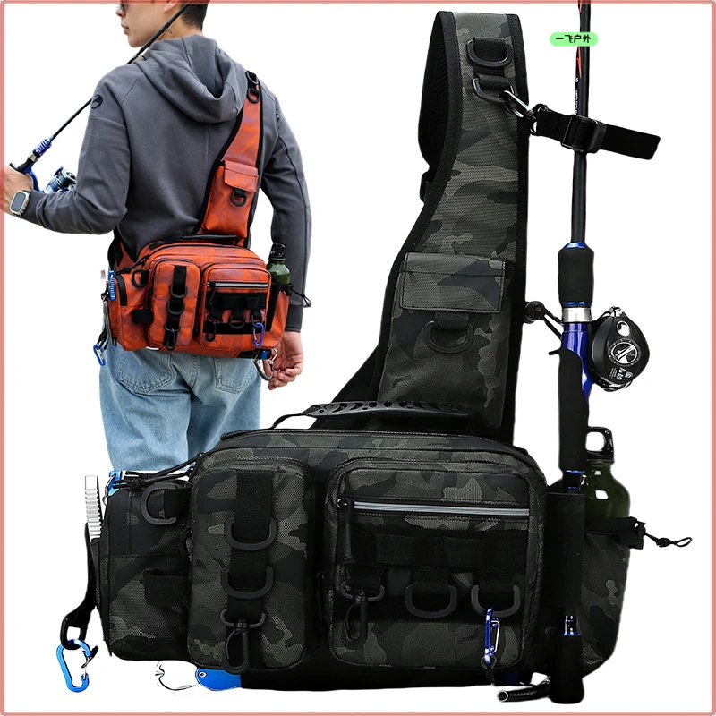 路亚包2025新款防水迷彩休闲大容量户外斜黑色港男日系户外单肩包