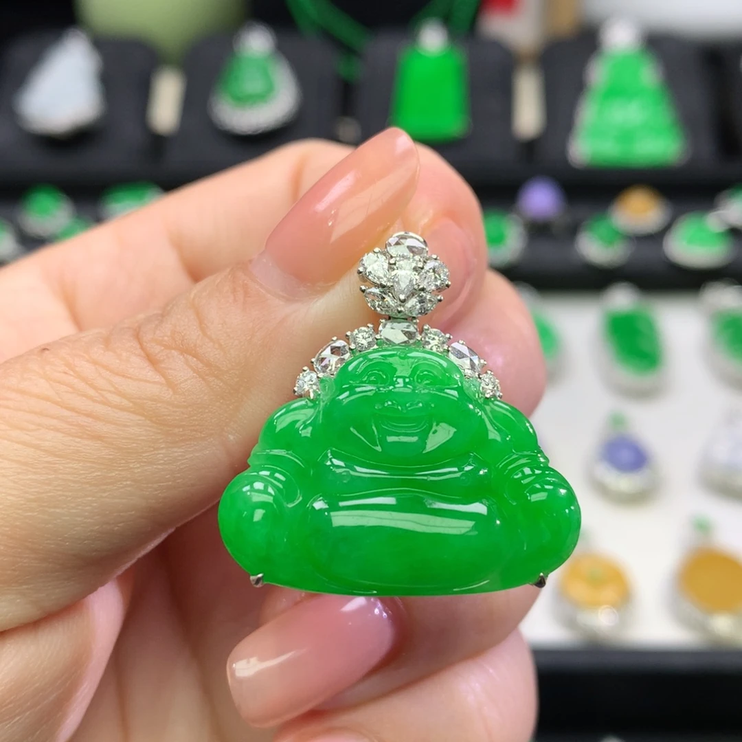 翡翠18K金镶嵌吊坠(不含链)