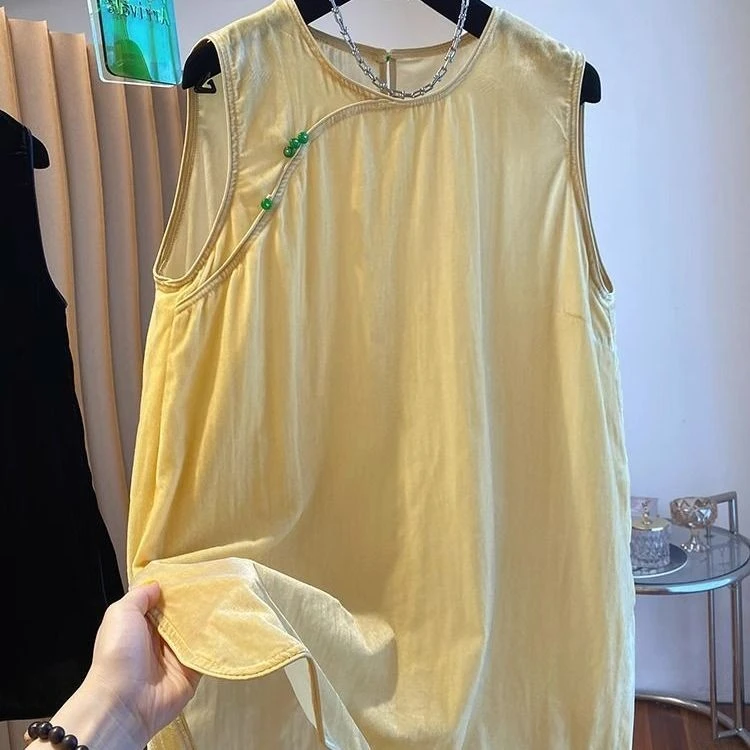 大码300斤高级轻奢新中式丝绒无袖衬衫夏季新款宽松显瘦背心坎肩