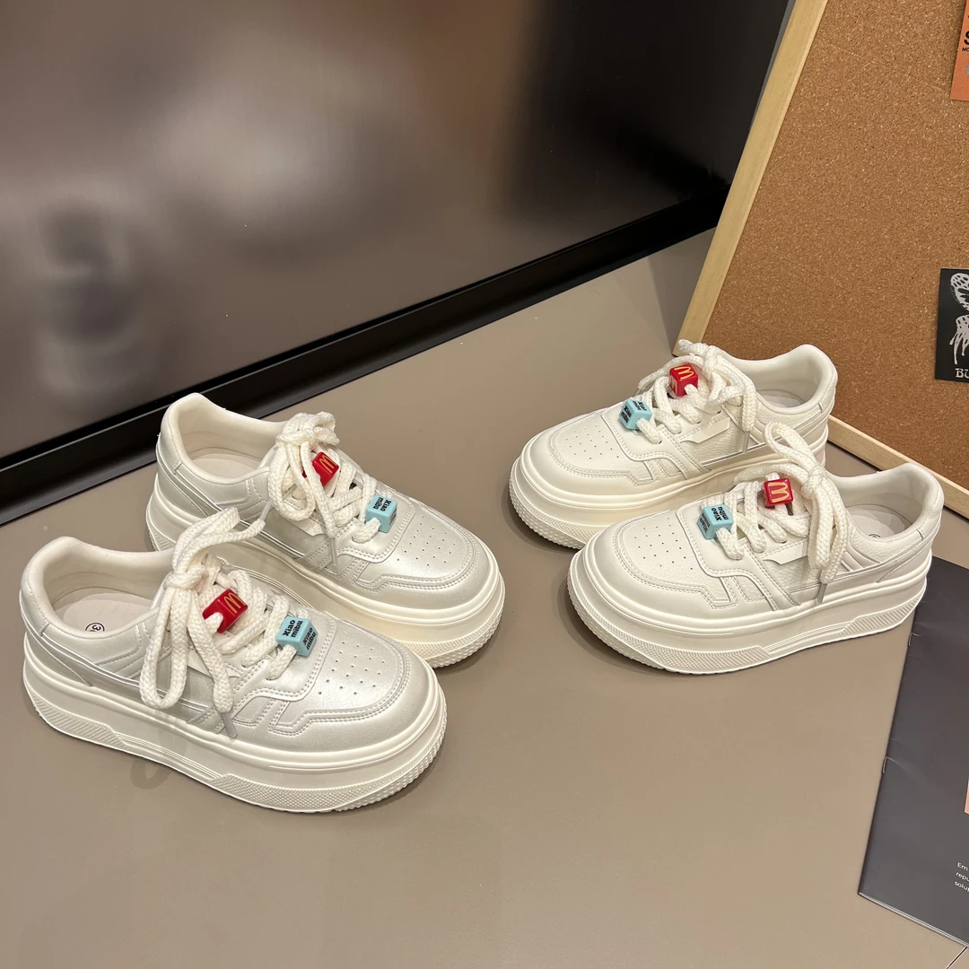 【小六】真皮厚底小白鞋2025早春新款松糕鞋增高运动休闲板鞋