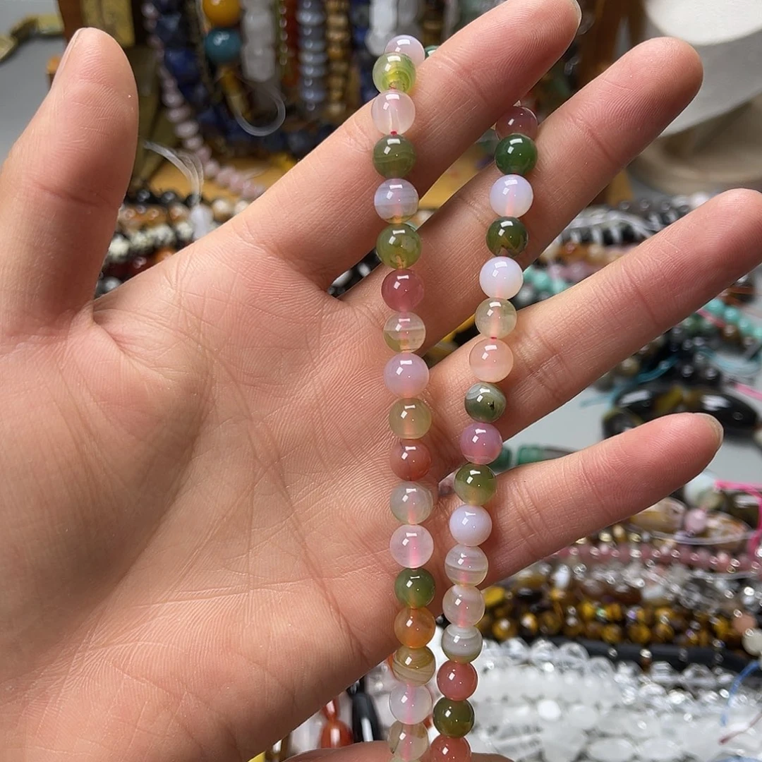 玛瑙/玉髓未镶嵌珠宝半成品卡8盐源玛瑙圆珠一条