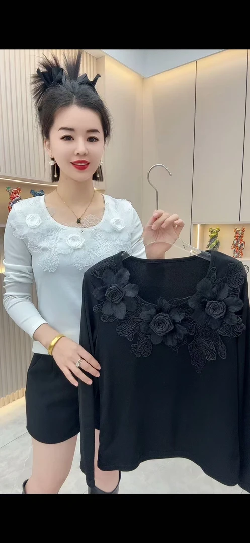 时尚气质重工玫瑰花百搭小衫