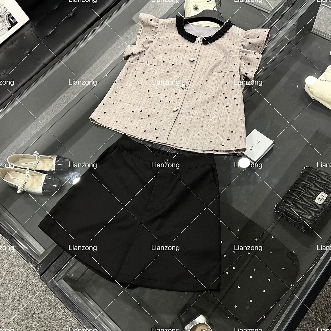 小香风时尚套装2025夏季新款气质夏款休闲重工短袖拼接8031