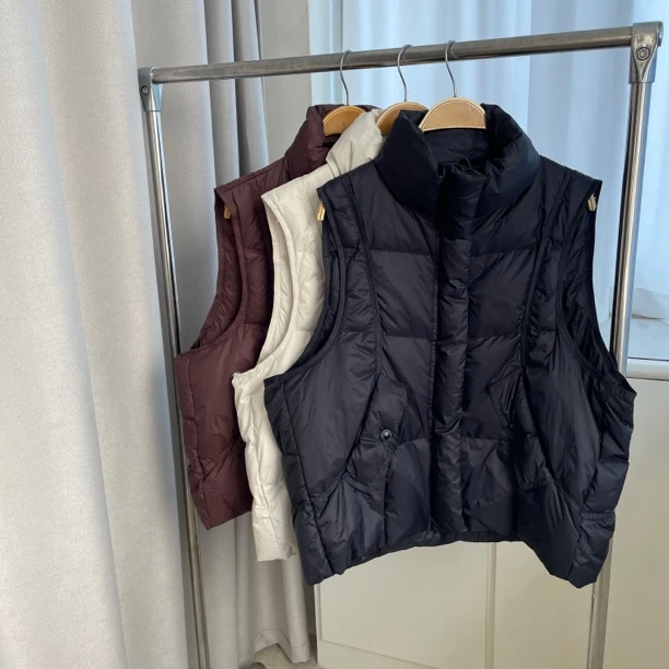 白鸭绒羽绒厚款纯色短款立领马夹马甲网红秋冬