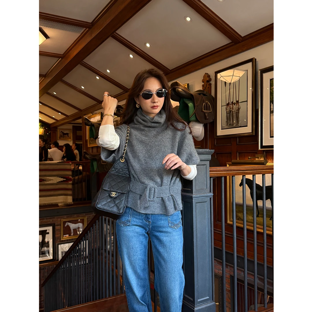 KEEP KAPU靠谱【淡人高知】绵羊毛混纺系带收腰套头针织衫KP253716