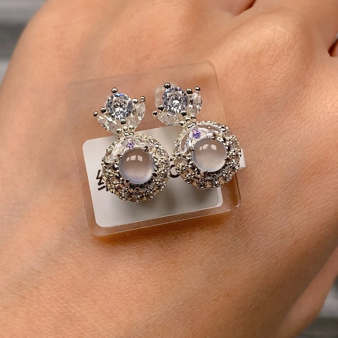 翡翠耳钉未镶嵌高冰蛋面