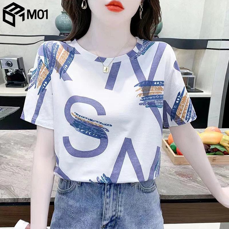 M01夏装2025年新款宽松短袖t恤女士夏季白色半袖打底衫女上衣服