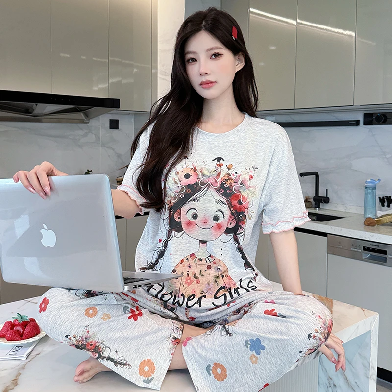 2025夏季新款高端睡衣女舒适透气亲肤可外穿家居服套头宽松三件套