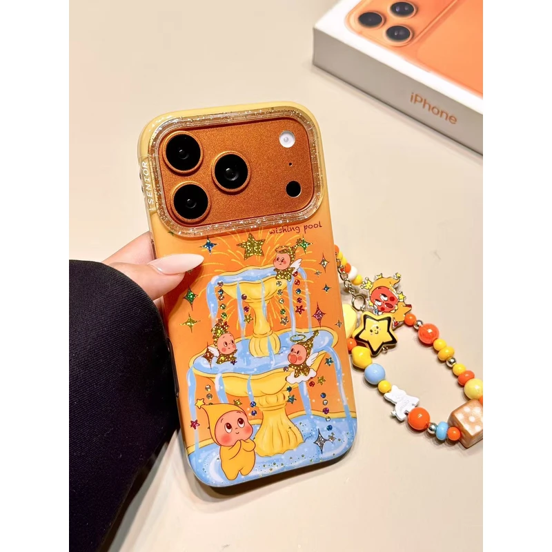 星宇橙鎏金喷泉星星男孩带链条适用苹果17promax手机壳15iphone16