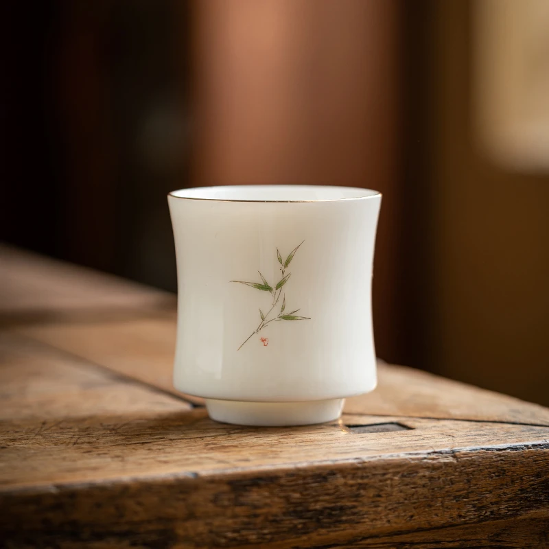 【御瓷斋】高端羊脂玉瓷金竹主人杯