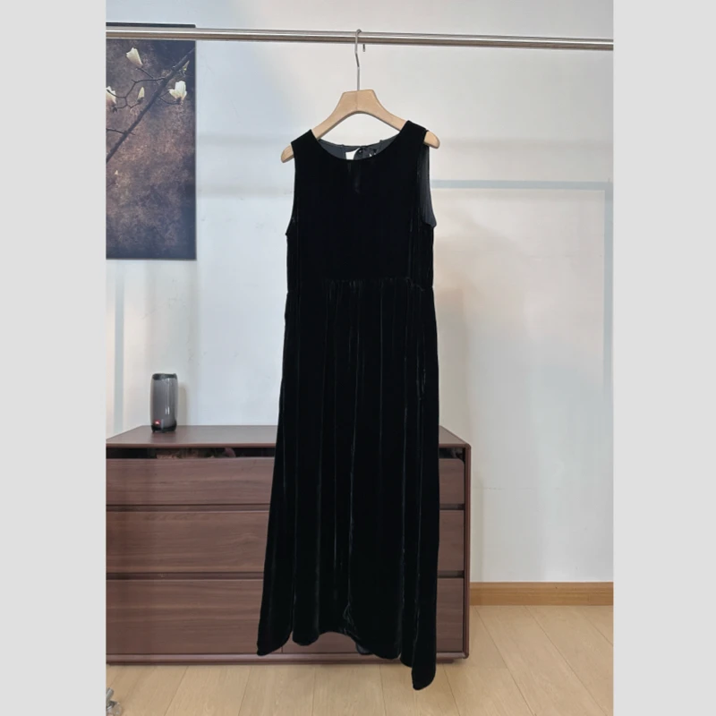 南油小雅 无袖圆领系带 时尚百搭连衣裙显瘦 复古气质连衣裙