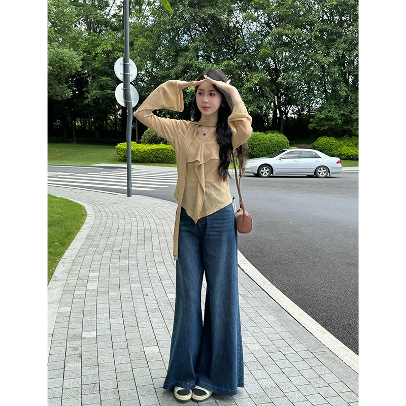 YUANLIANSU/圆脸酥【槿未不知】法式不规则下摆V领荷叶边衬衫女秋季