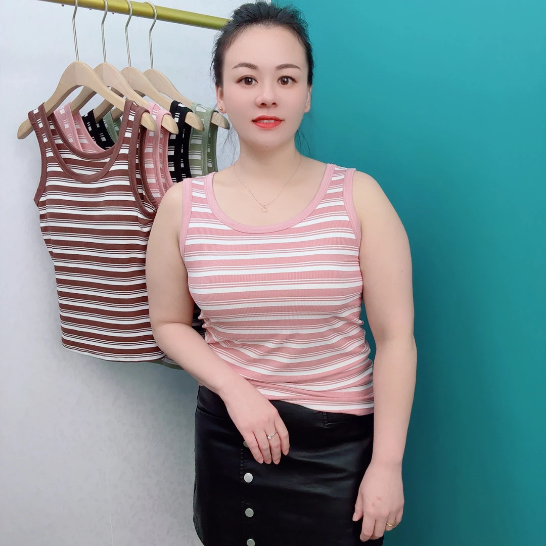 新宽条纹极简风时尚风中国风一体式背心吊带无袖打底外穿条纹夏季