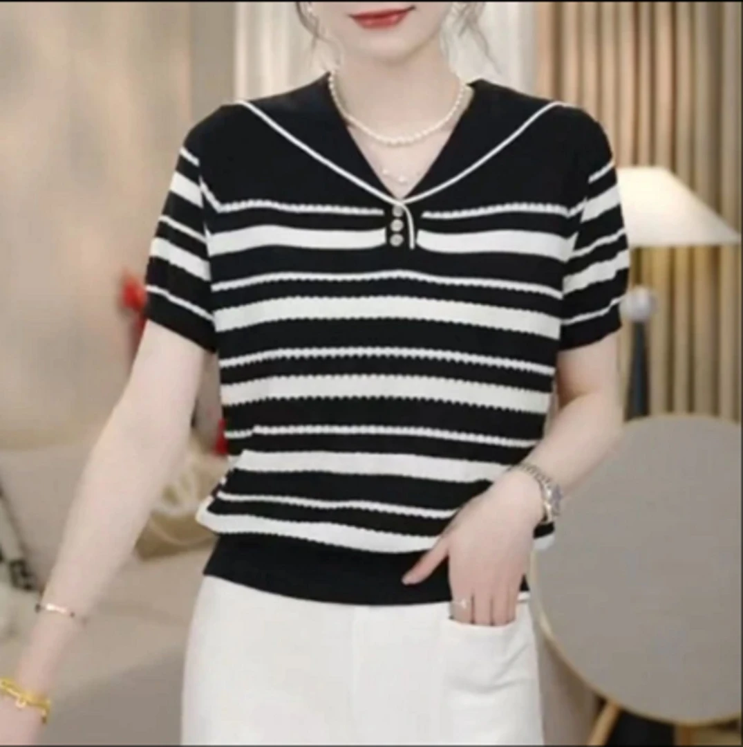 海军领条纹春夏拼色海军领毛针织开衫休闲夏季上衣