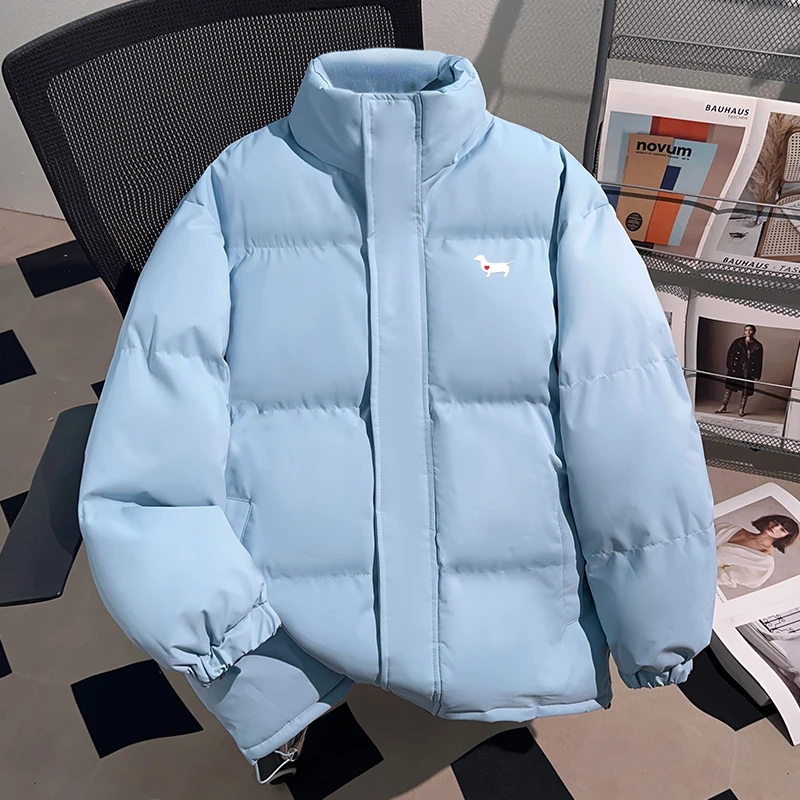 Dekkry学院风卡通印花冬季天蓝色立领棉服男女百搭防风加厚面包服