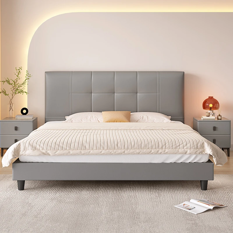 软包真皮床主卧室大床榻榻米双人床轻奢高端大气1.5米1.8储物婚床