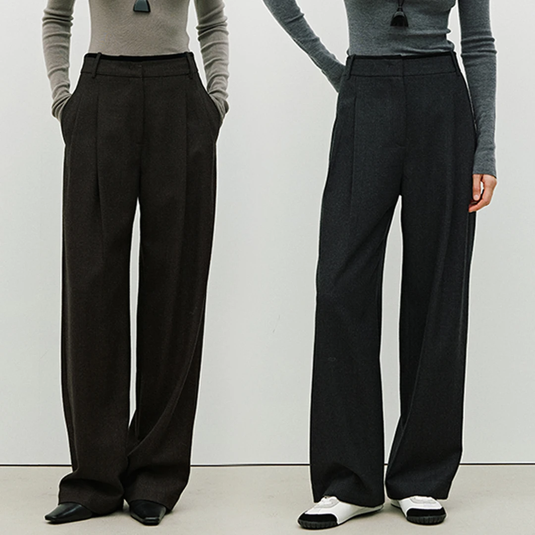 MARIUS“玛黑区2.0”老钱风美利奴绵格纹西装长裤