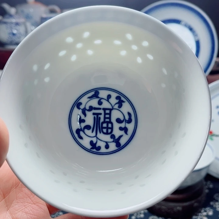 青花玲珑5寸饭碗福字