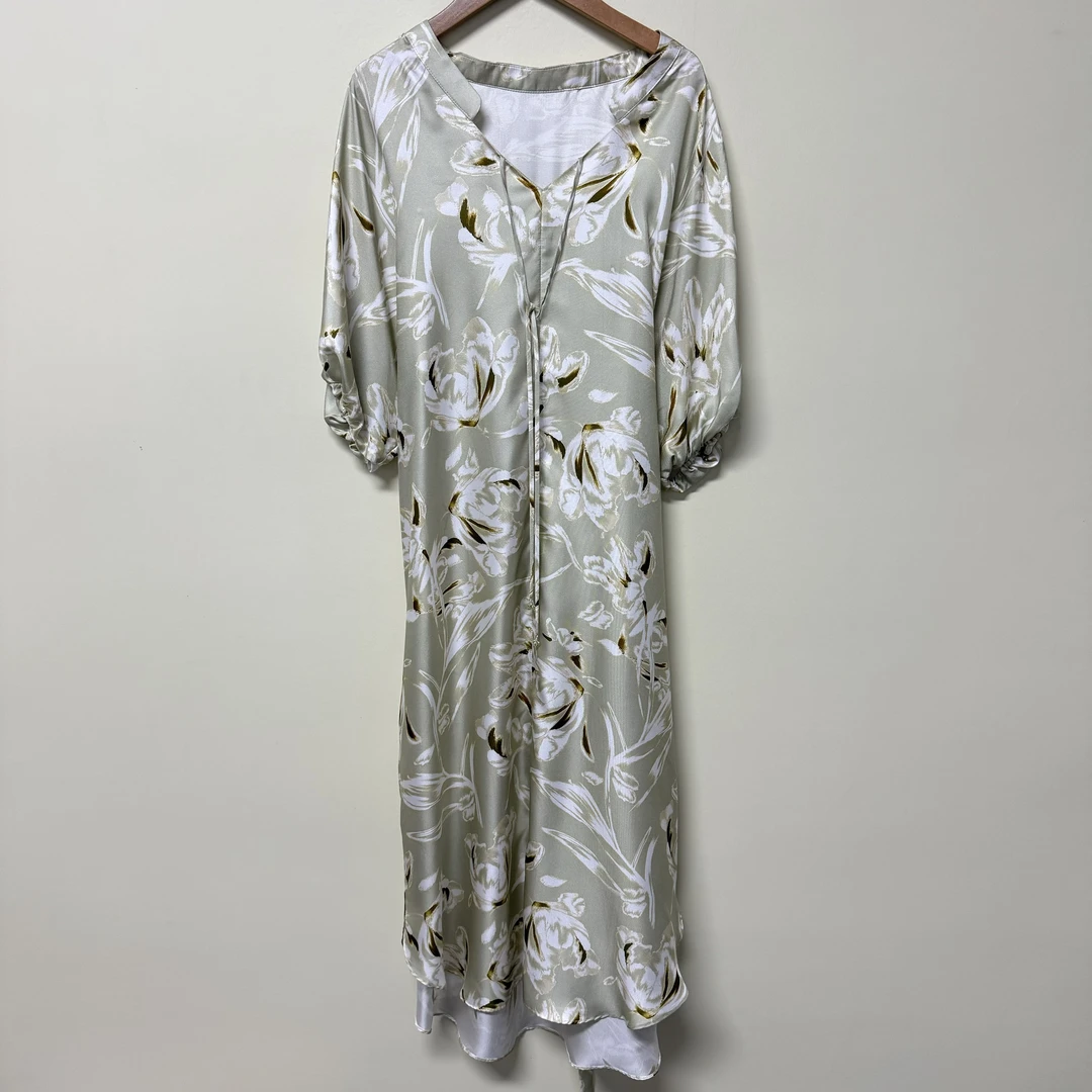 【芽绿色】25年夏季新款气质图案连衣裙(YZ4SL376)