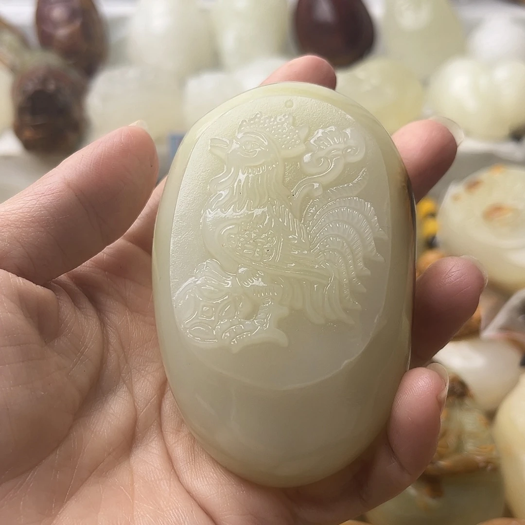 石材方解石手把摆件不退换鸡
