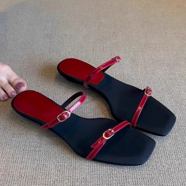 【JTG&SHOES 官方正品】羊皮版潮法式复古风露趾一字带凉鞋女新款