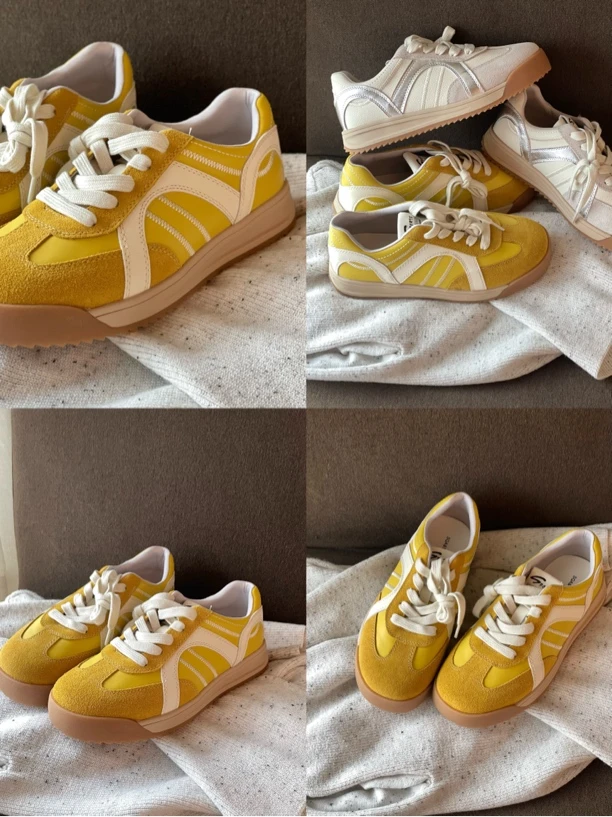 【soso】25ss｜设计师复古柠檬黄拼接真皮德训鞋｜绒皮勿水洗