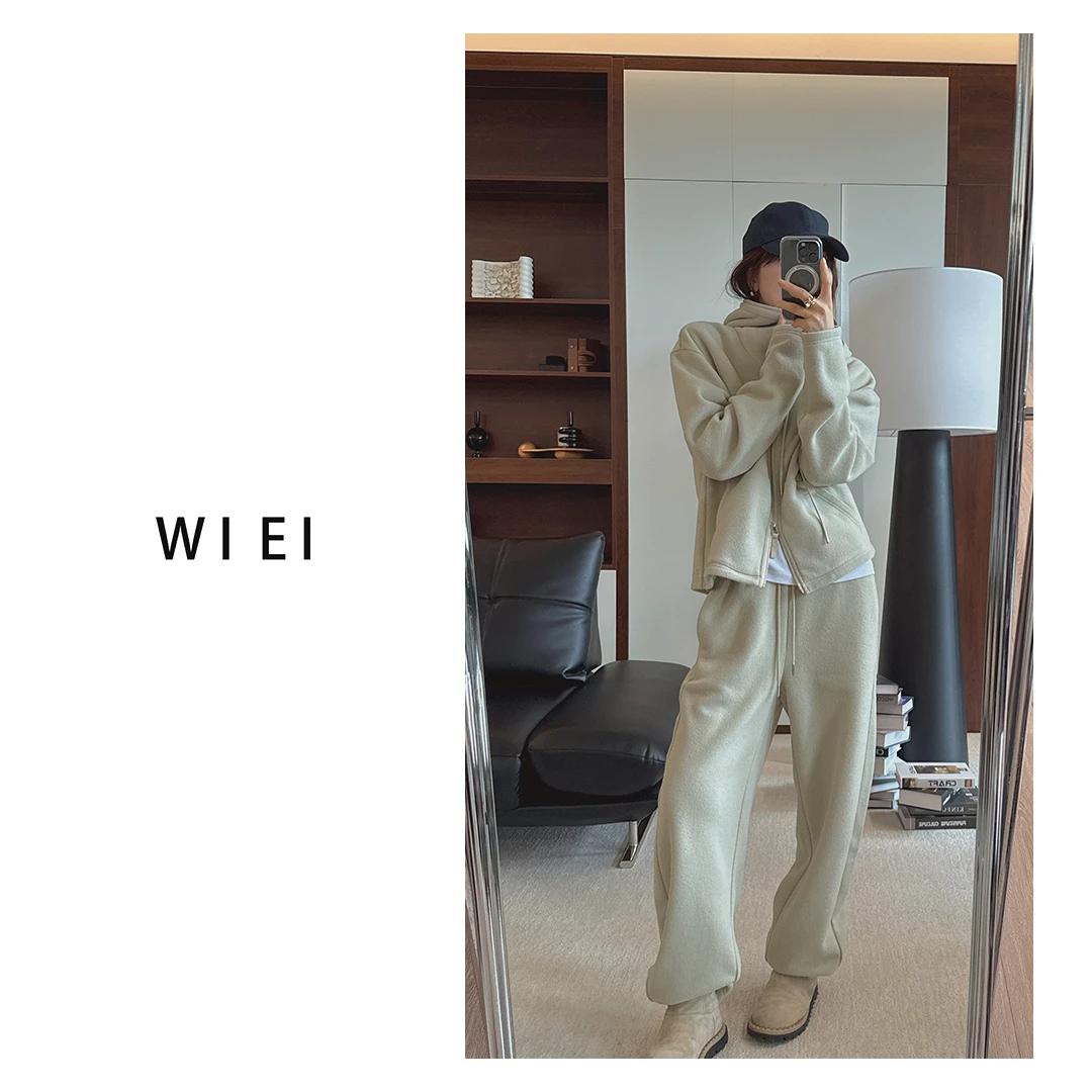 《WI EI》时髦極简设计连帽 加绒休闲运动外套/裤子 24064