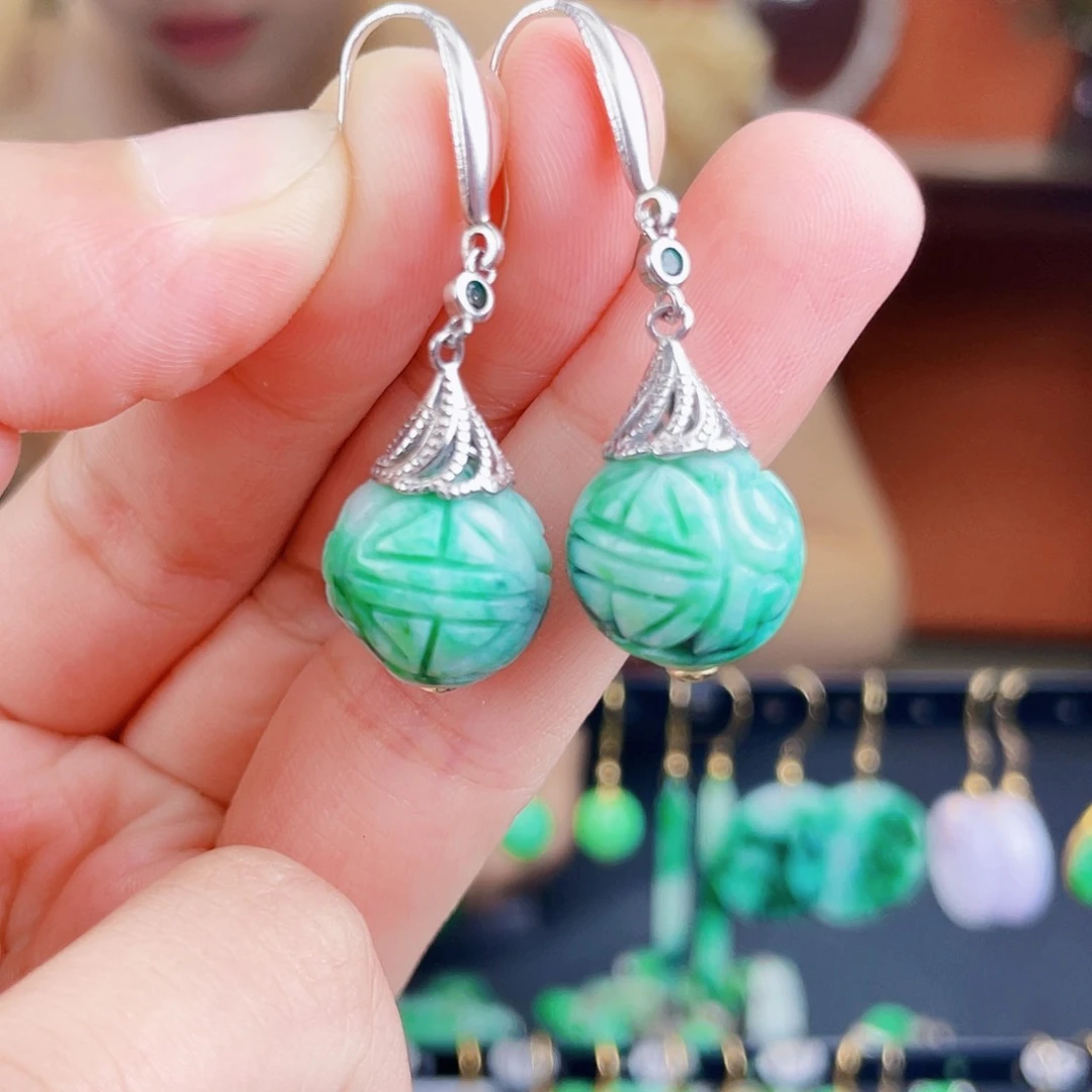 翡翠银S925镶嵌耳饰饰品