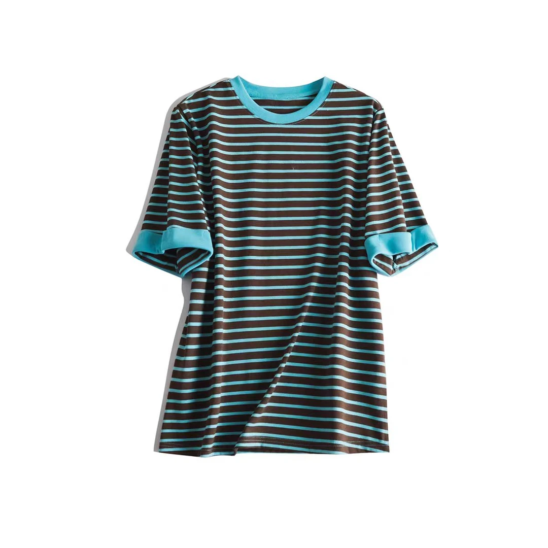 门店31&9！显瘦氧气减龄，宽松棉感经典条纹圆领短袖T恤上衣L42873