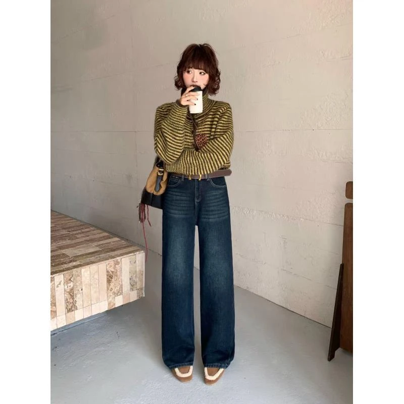 8507号0258#秋冬百搭休闲植绒内里直筒修身牛仔裤（配腰带）（预）