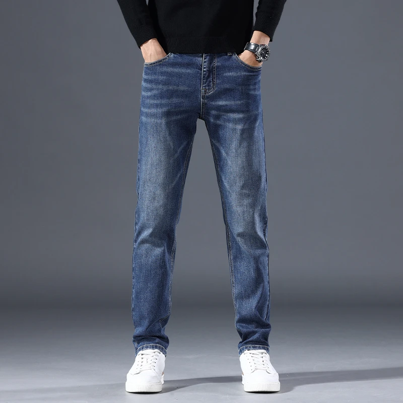 秋季深蓝修身小脚弹力商务休闲水洗牛仔长裤男2025年新款百搭潮牌