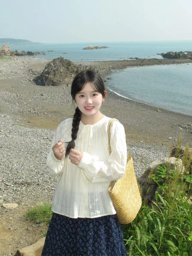 2025秋季新款法式白色气质衬衫百搭高腰甜美碎花半身裙两件套