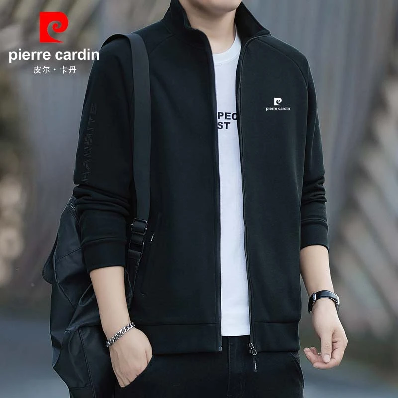皮尔卡丹开衫卫衣男士春秋休闲运动上衣宽松秋冬百搭立领夹克外套
