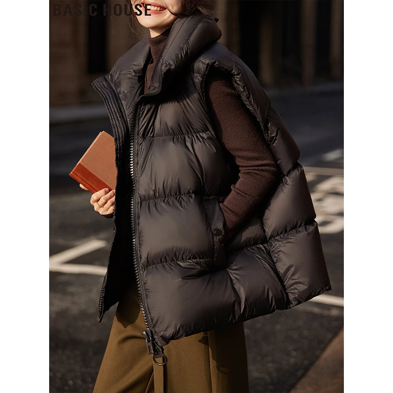 Basic House/百家好90鸭绒短款羽绒服马甲外套女冬季流行风格穿搭
