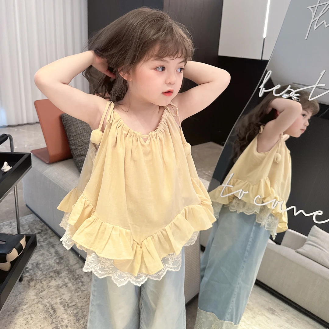 【馒头家】【现货】夏日梦幻设计感吊带裙套装女童百搭牛仔裤套装