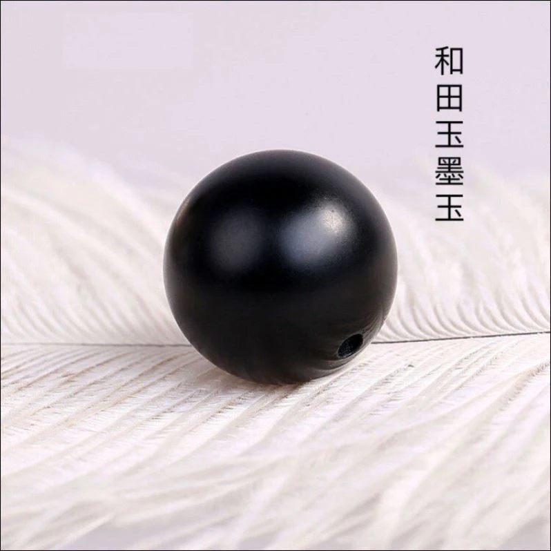 新疆和田玉墨玉单个大圆散珠diy和田玉素面多宝配件隔珠单颗散珠