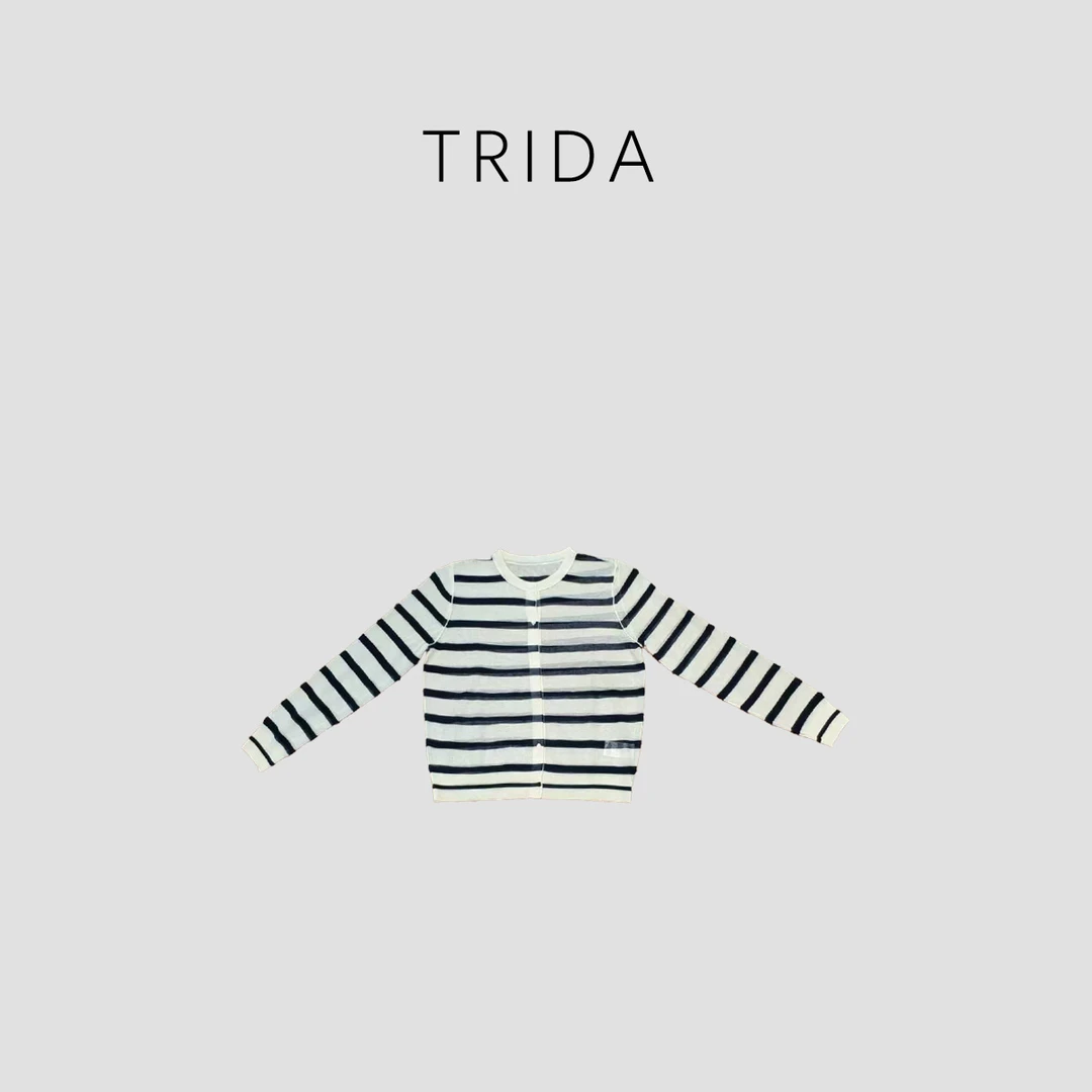 【九妹极简】精选优质亚麻+天丝双色条纹圆领长袖针织开衫5533A