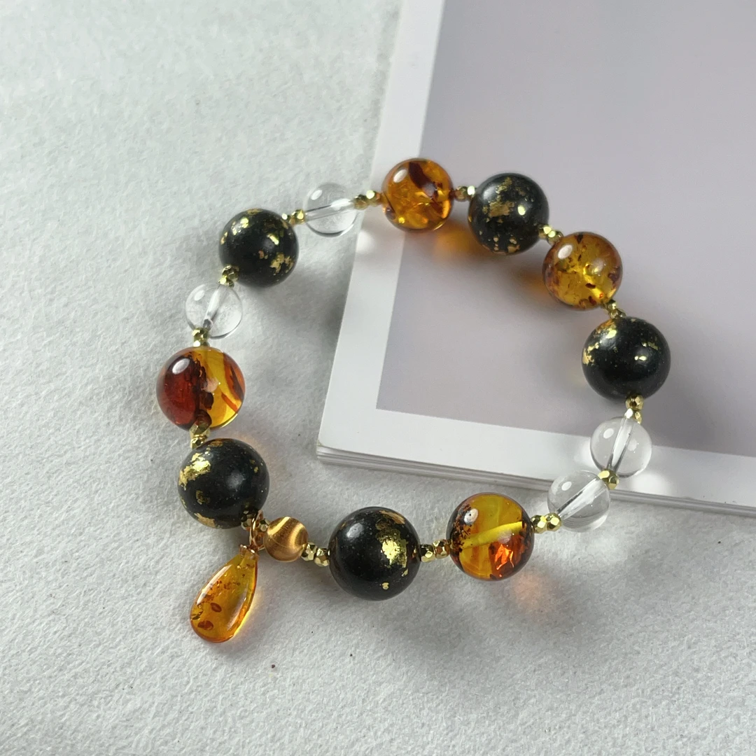 【珊木居】HXZ723JY 龙涎金箔 黑龙涎合香珠1.2圆珠单圈手串