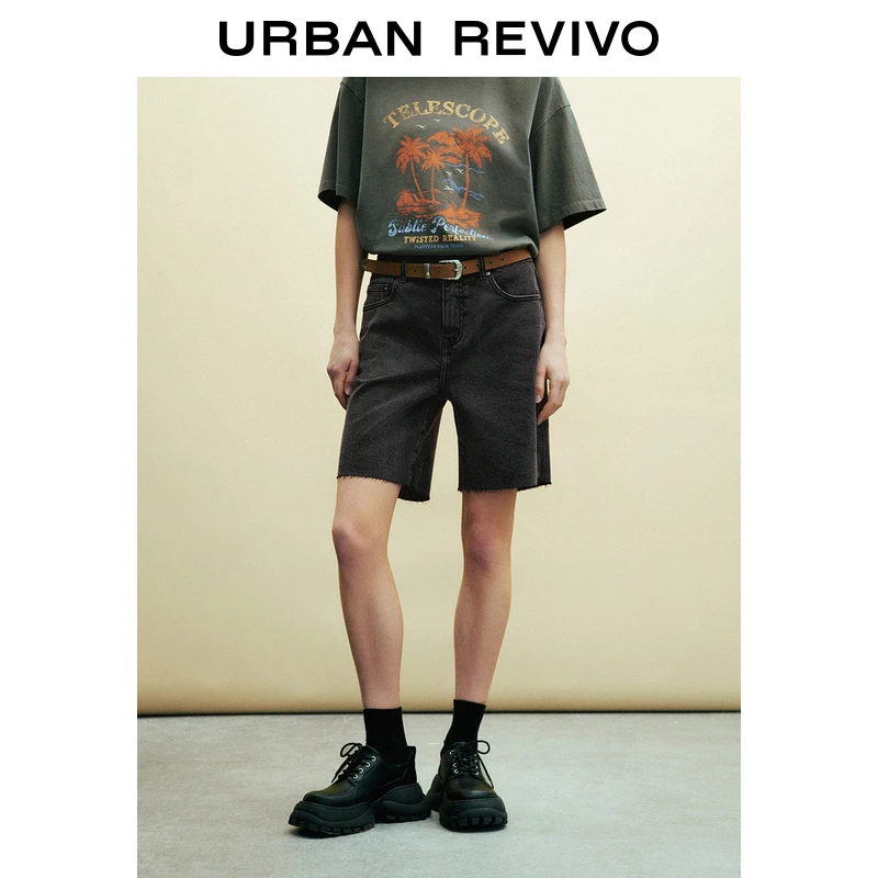 UR2025夏季新款女装欧若风休闲复古水洗毛须牛仔短裤UYY850097