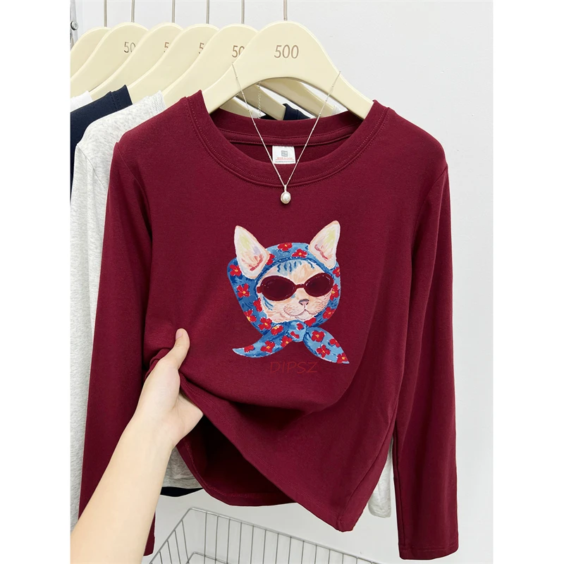 大码女装正肩长袖T恤秋冬季2025爆款时尚洋气内搭打底衫圆领上衣