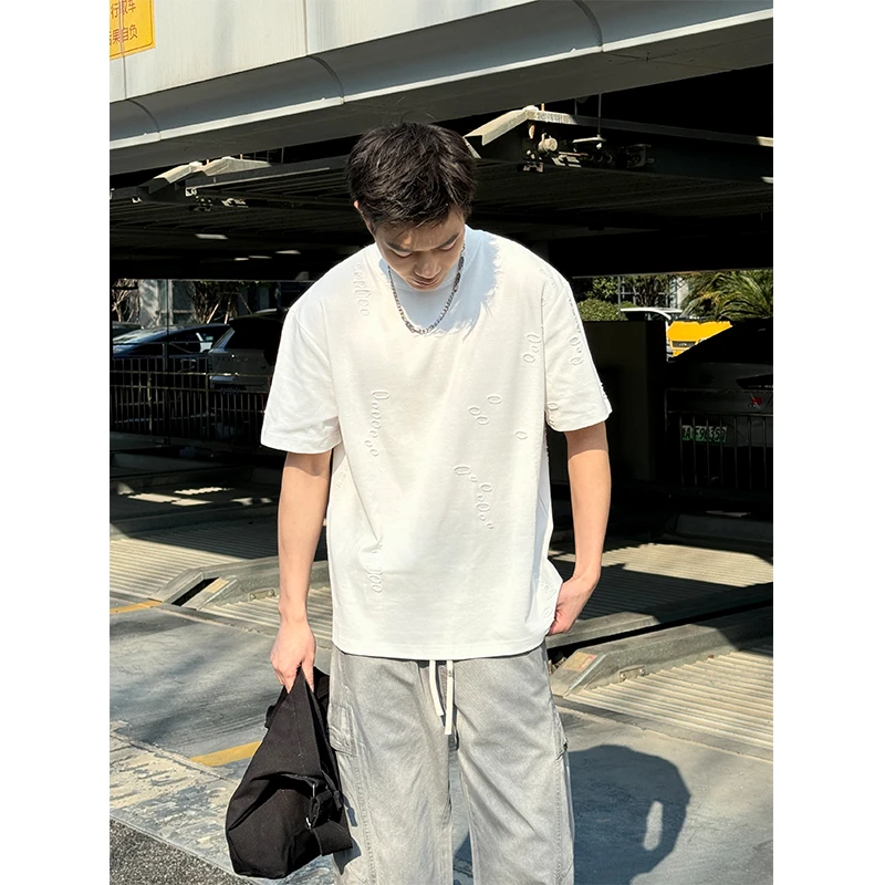 2025年新款破洞T恤300g重磅上衣休闲时尚夏季宽松圆领半袖打底