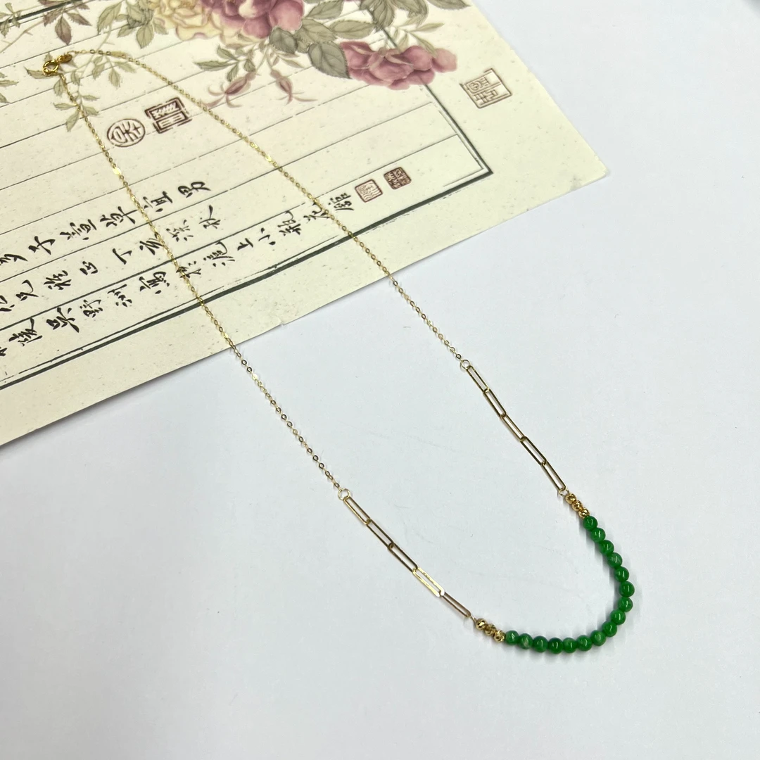 【小宝珠宝】14 T75791-18K金翡翠微笑链项链-3mm